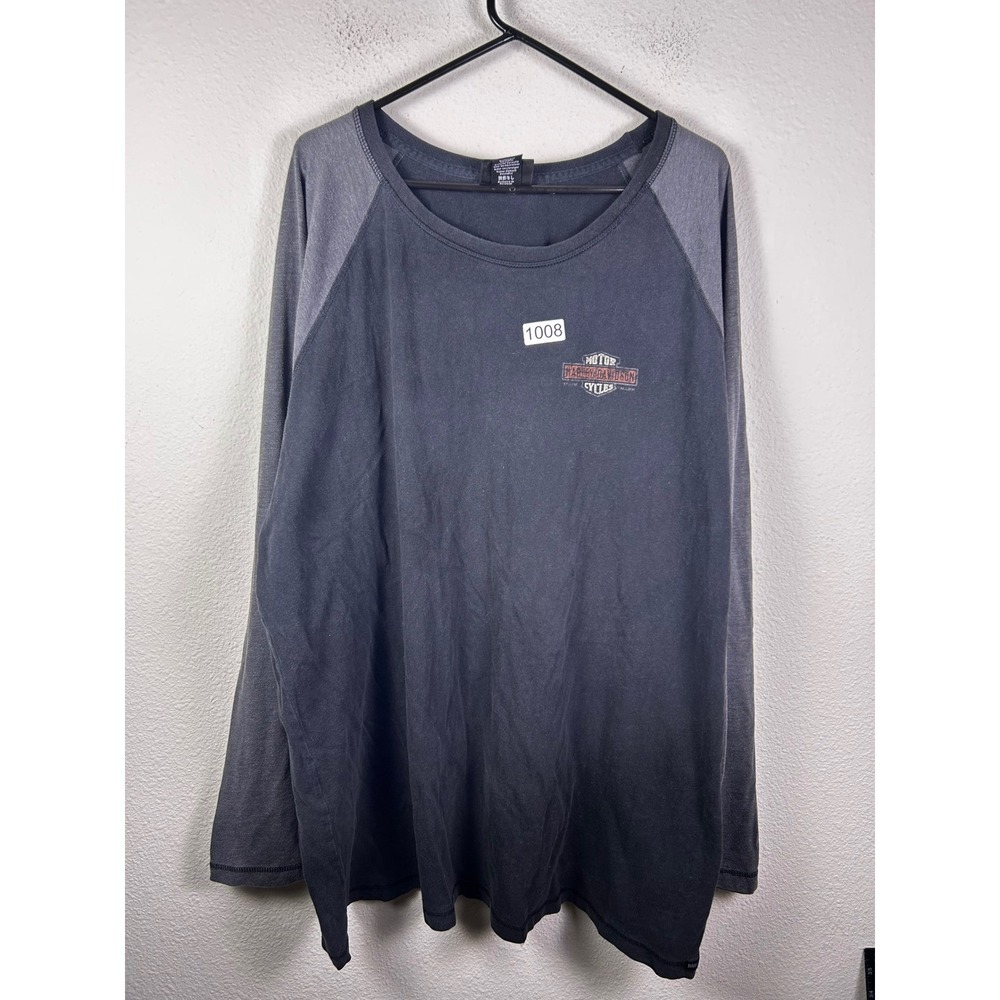 Harley Davidson Mens 3XL Long Sleeve Raglan Shirt Grey Black Graphic Tee